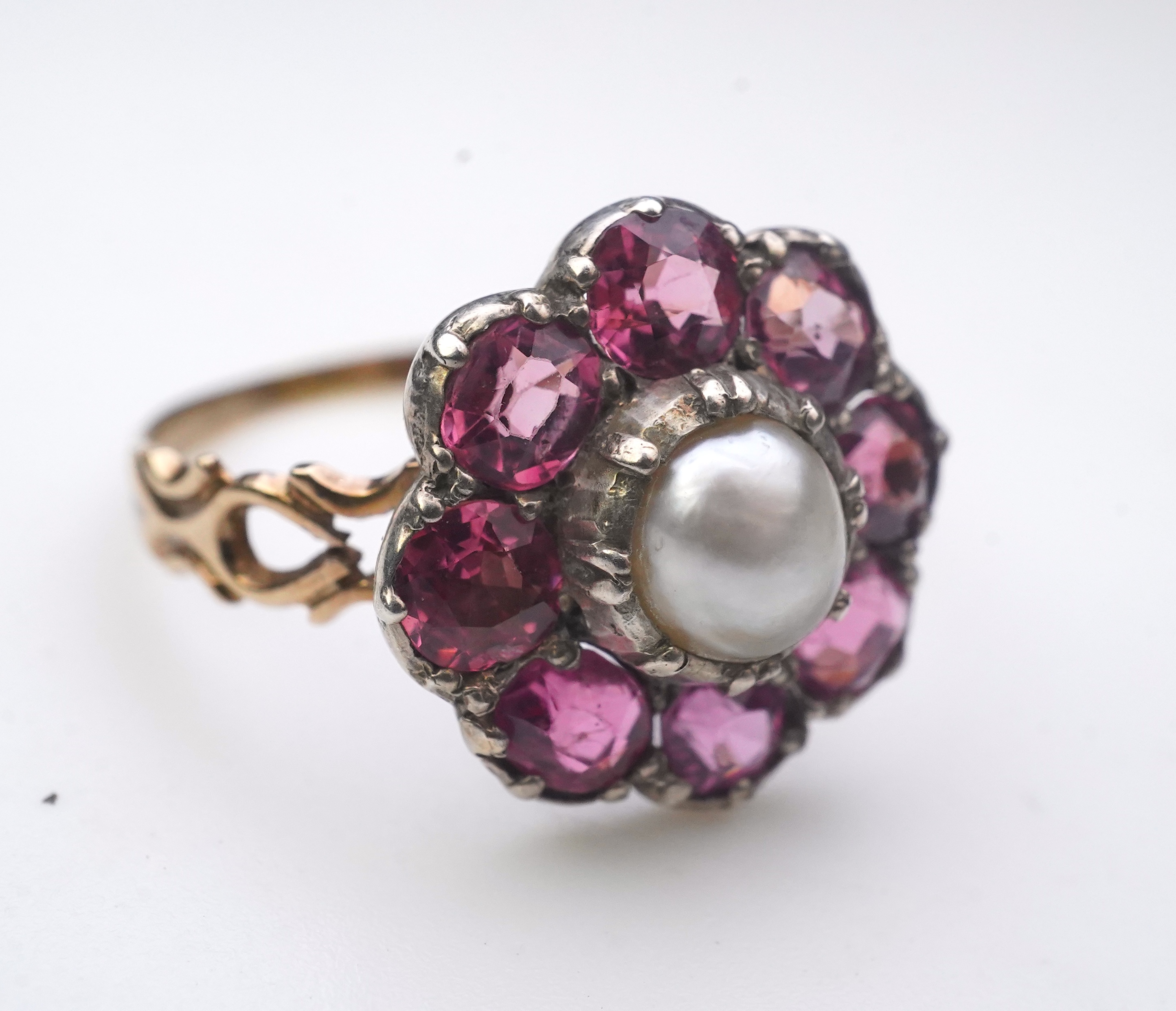 A pearl and pink tourmaline ring